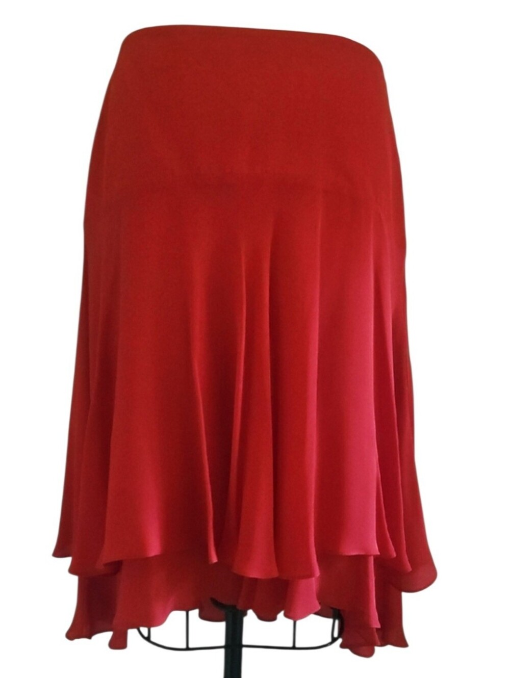 Ralph Lauren Red Silk Ruffle Skirt